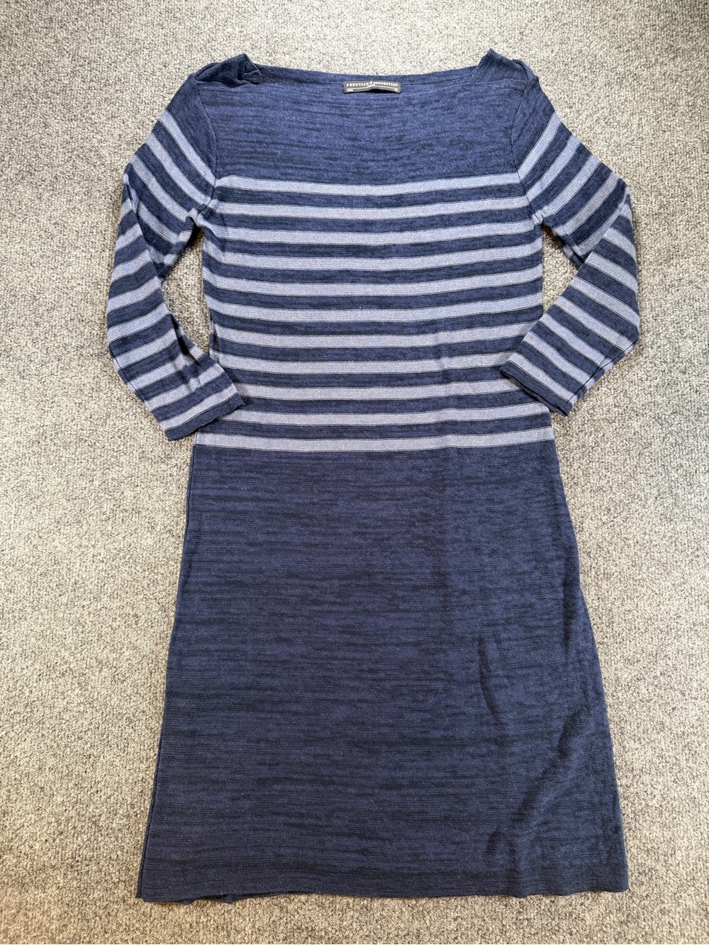 Peruvian Connection- Striped Navy and Light Blue Knit Puma Cotton Dress